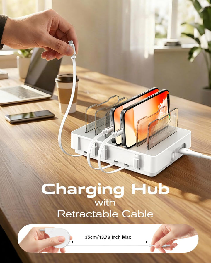 SooPii HomeHub H1 Ladestation für mehrere Geräte,verbessertes 6Port Schnellladegerät mit 6 einziehba