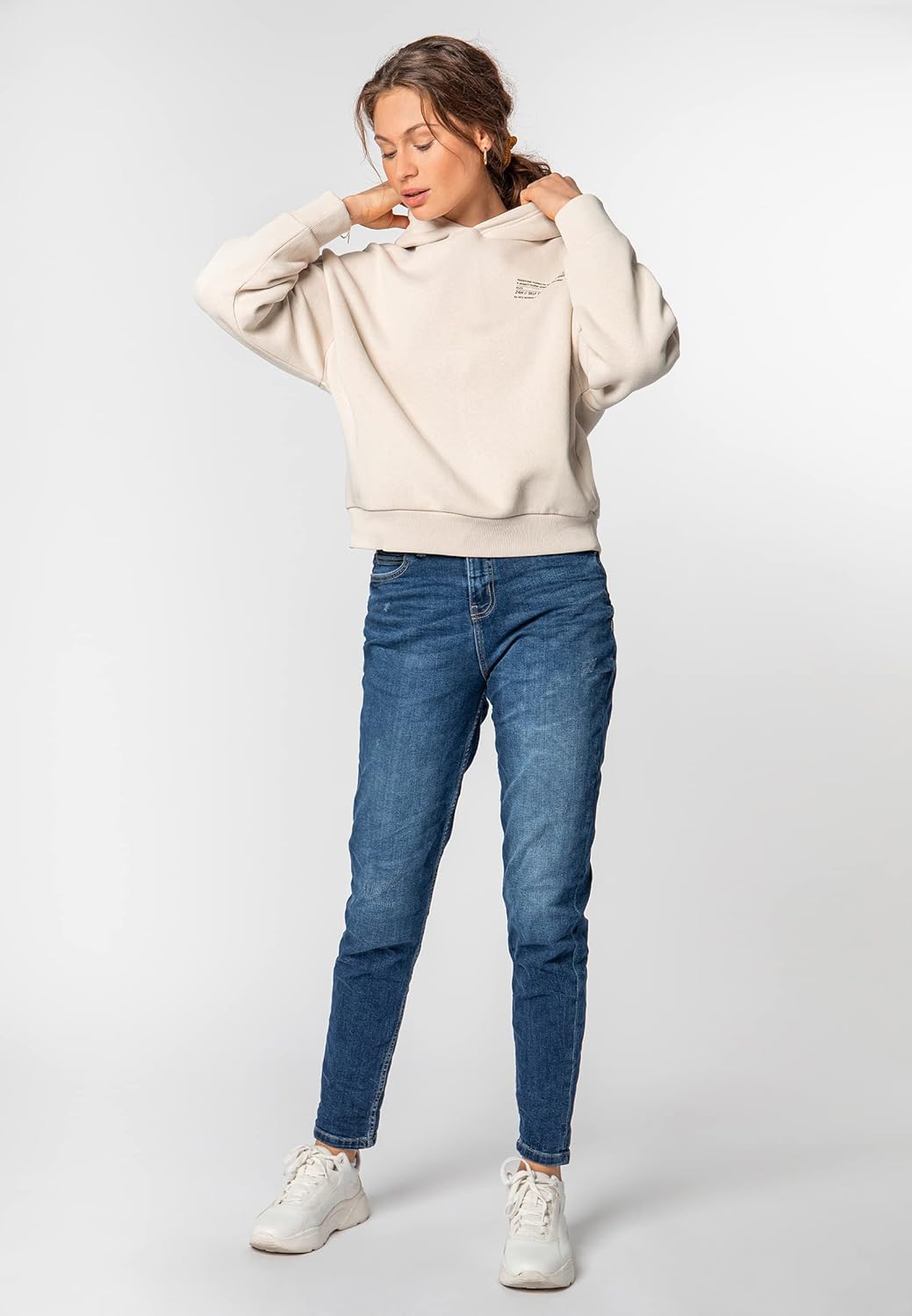 Sublevel Damen Basic Pullover Hoodie mit Mini-Print L Light-beige, L Light-beige
