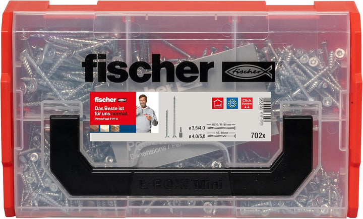 fischer FIXtainer PowerFast II Spanplattenschraube, vorsortierte Sortimentsbox mit 700 Schrauben und