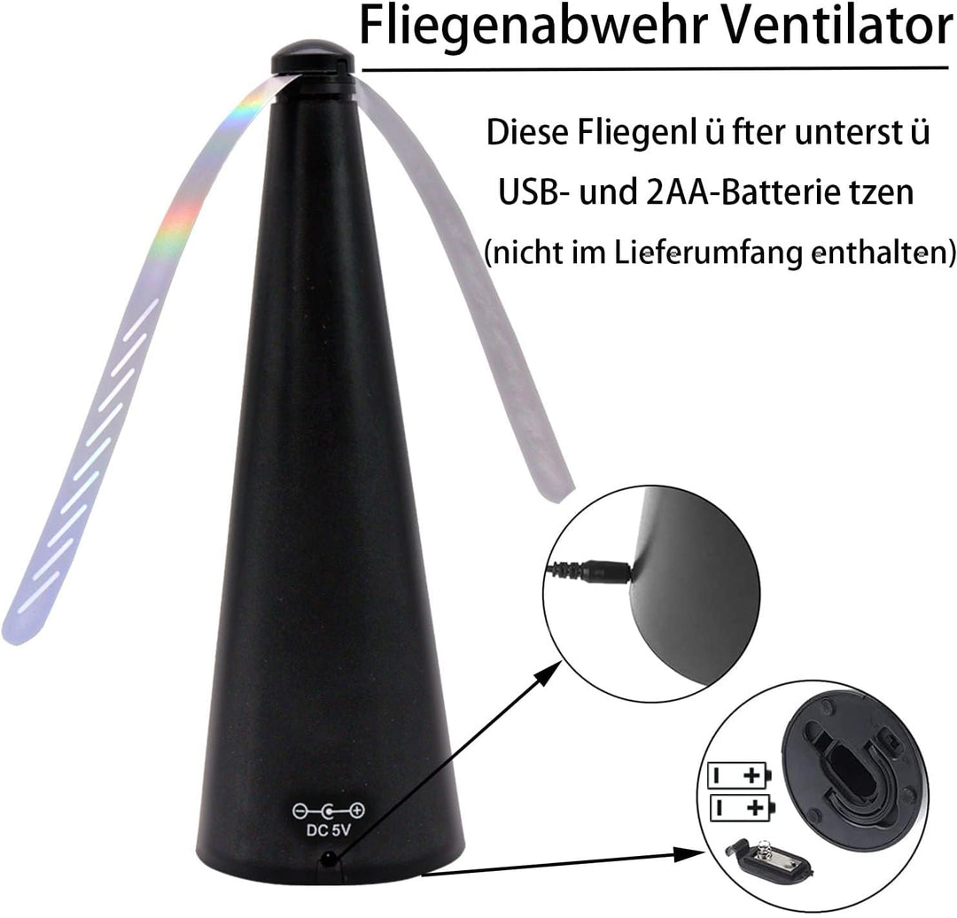 2Pcs Fliegenwedler - Tischventilator Gegen Fliegen und Wespen 2-in-1-Startmodus 2 Stück Schwarz-A, 2