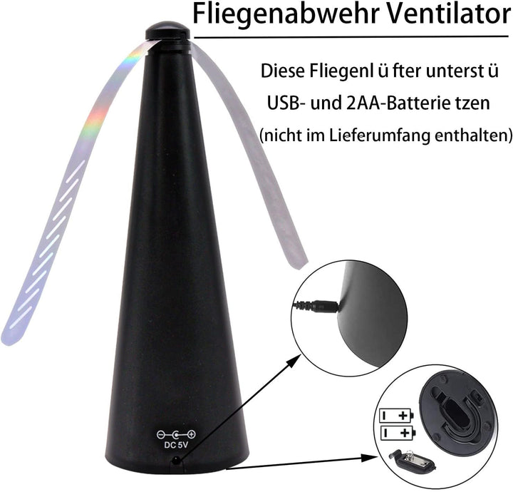 2Pcs Fliegenwedler - Tischventilator Gegen Fliegen und Wespen 2-in-1-Startmodus 2 Stück Schwarz-A, 2
