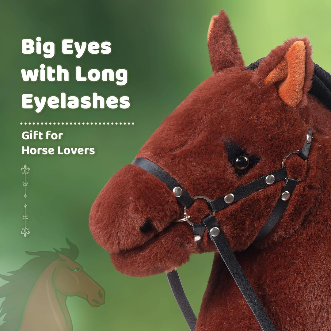 BEJOY Steckenpferd Spielzeug Pferd, Hobby Horse Holzpferd Plüschpferd zum Reiten für Kinder mit Half