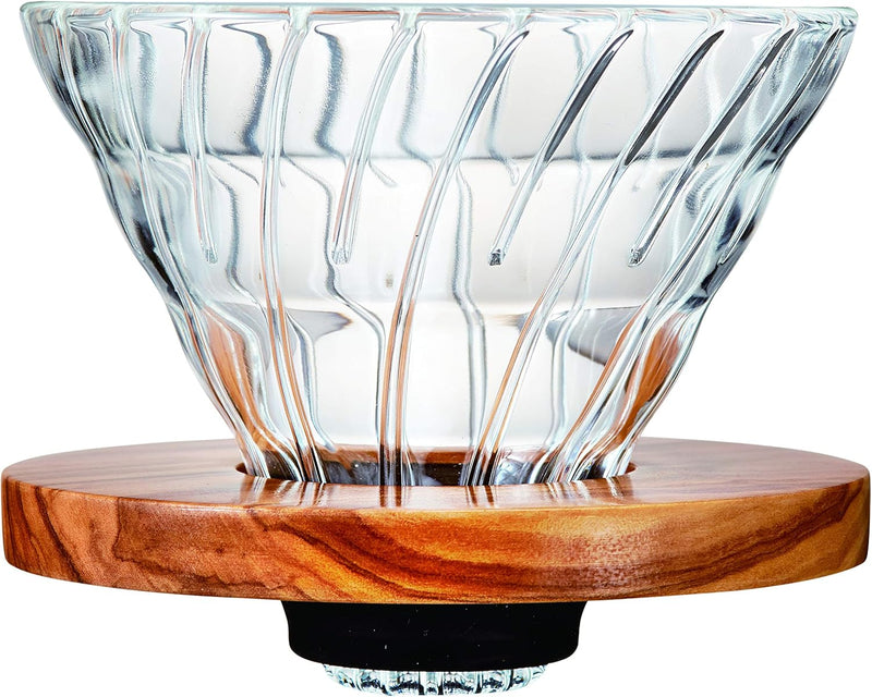 Hario VD 1–4 Cup Olivenholz V60 Tropfer Plus Messlöffel, Glas, transparent, 02 Grösse, Holz, 11 x 9,