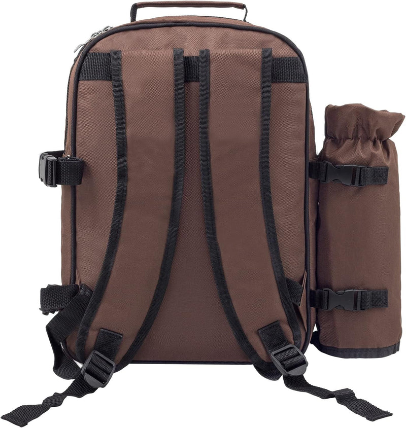 anndora Picknickrucksack mit Kühlfach braun Retro + Zubehör 15 teilig - 2 Personen Braun Bunte, Brau