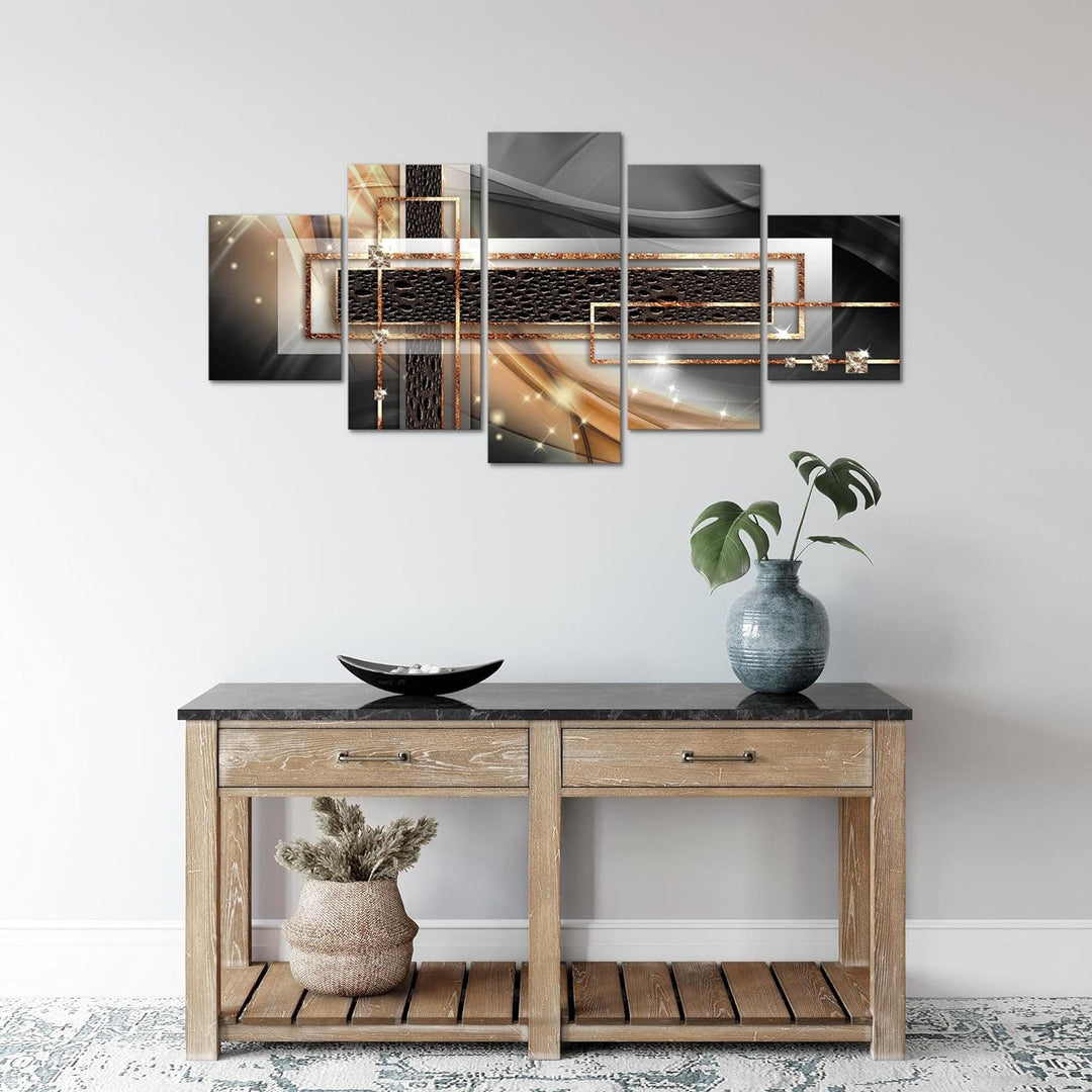 Runa Art Wandbilder Abstrakt 5 Teilig Bild auf Vlies Leinwand Deko Wohnzimmer Schlafzimmer Diamant B