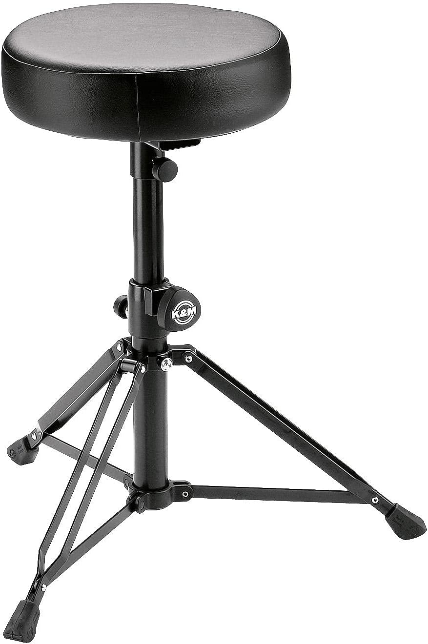 K&M 14015 Drummersitz Schwarz, rund - Stahl, Kunstleder - zusammenlegbarer Hocker für Schlagzeuger,