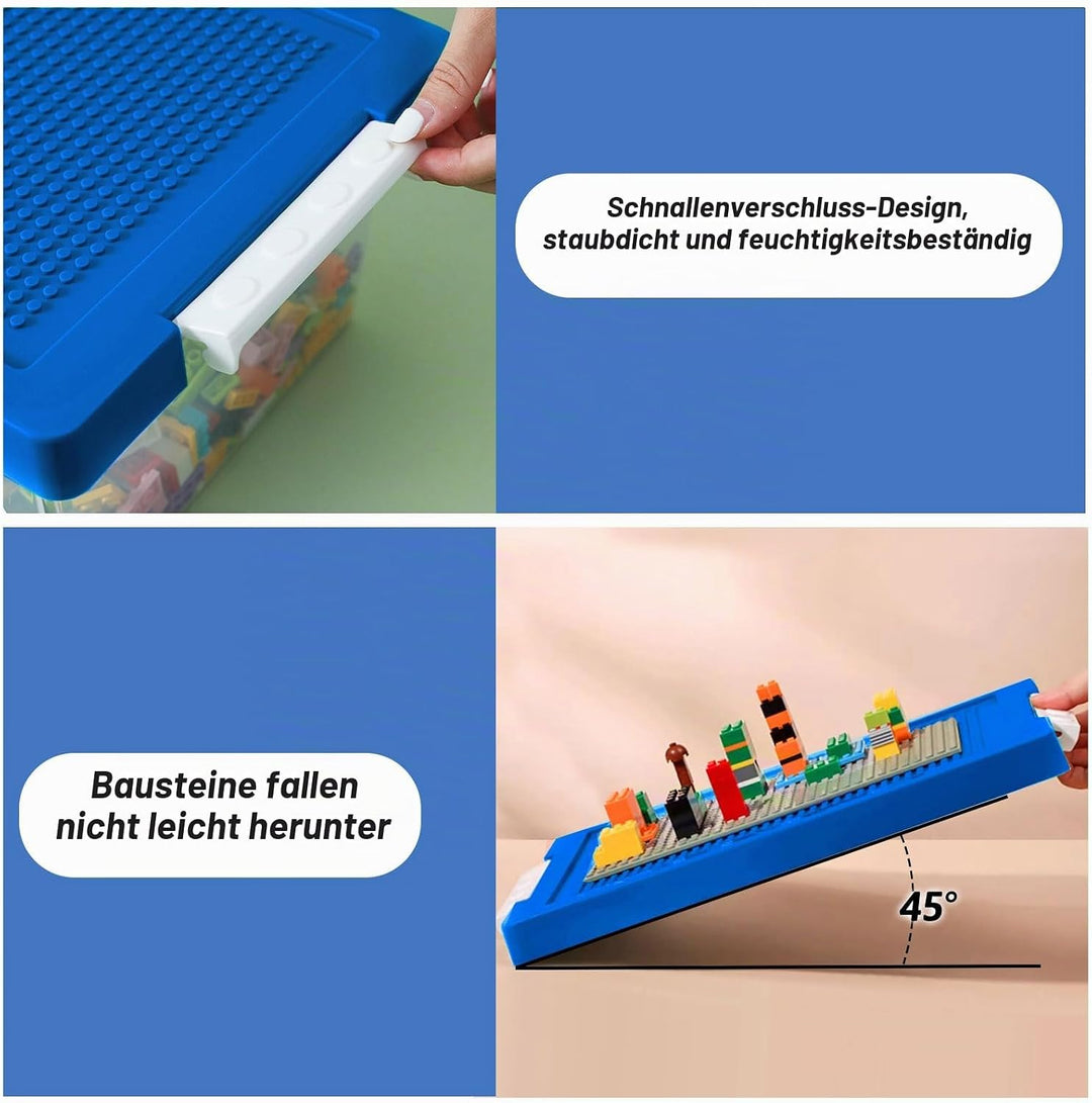 Greentainer Aufbewahrungsbox Spielzeug mit Deckel &amp; AbnehmbaresTablett &amp; Bauplatte,3er Spielzeug Box