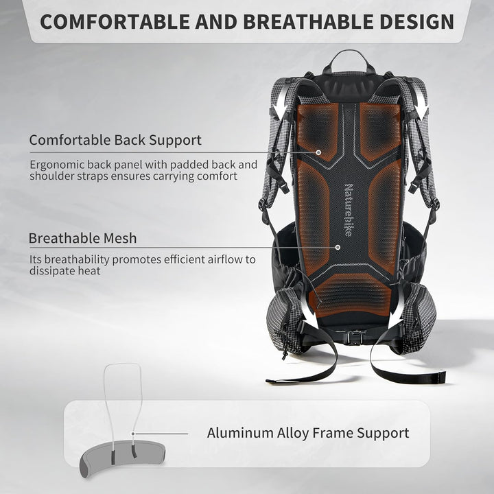 Naturehike Rock 2.0 Upgraded 30L Rucksack Interner Rahmen Wanderrucksack Herren Damen mit Regenhülle