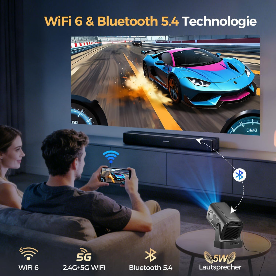 Alwtniet HY310 Mini Beamer 4K Unterstützt, 1080P Mini Projektor mit Autofokus &amp; Automatische Trapezk