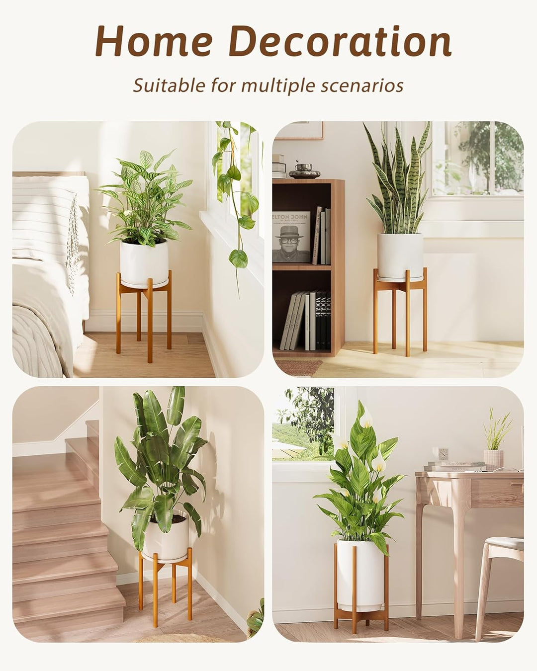 Bamworld Pflanzenständer Indoor Einstellbar, Bambus Blumentopf Ständer 20-30 cm, Pflanzenhocker Holz