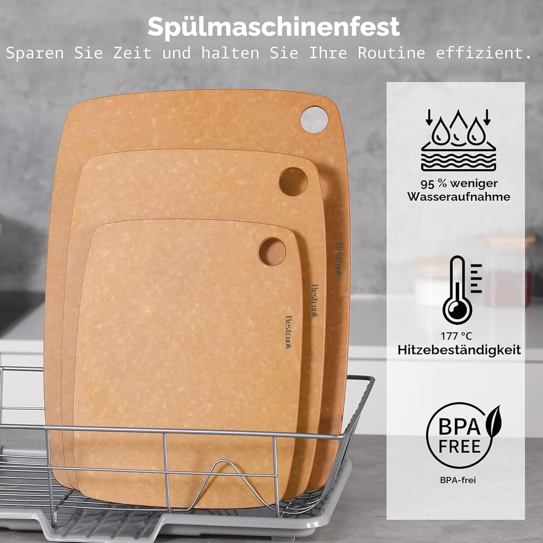 BESTCOOK Schneidebrett Holzfaser 2er-Set, Spülmaschinenfest Chopping Board, Hohe Dichte, Antiporös,