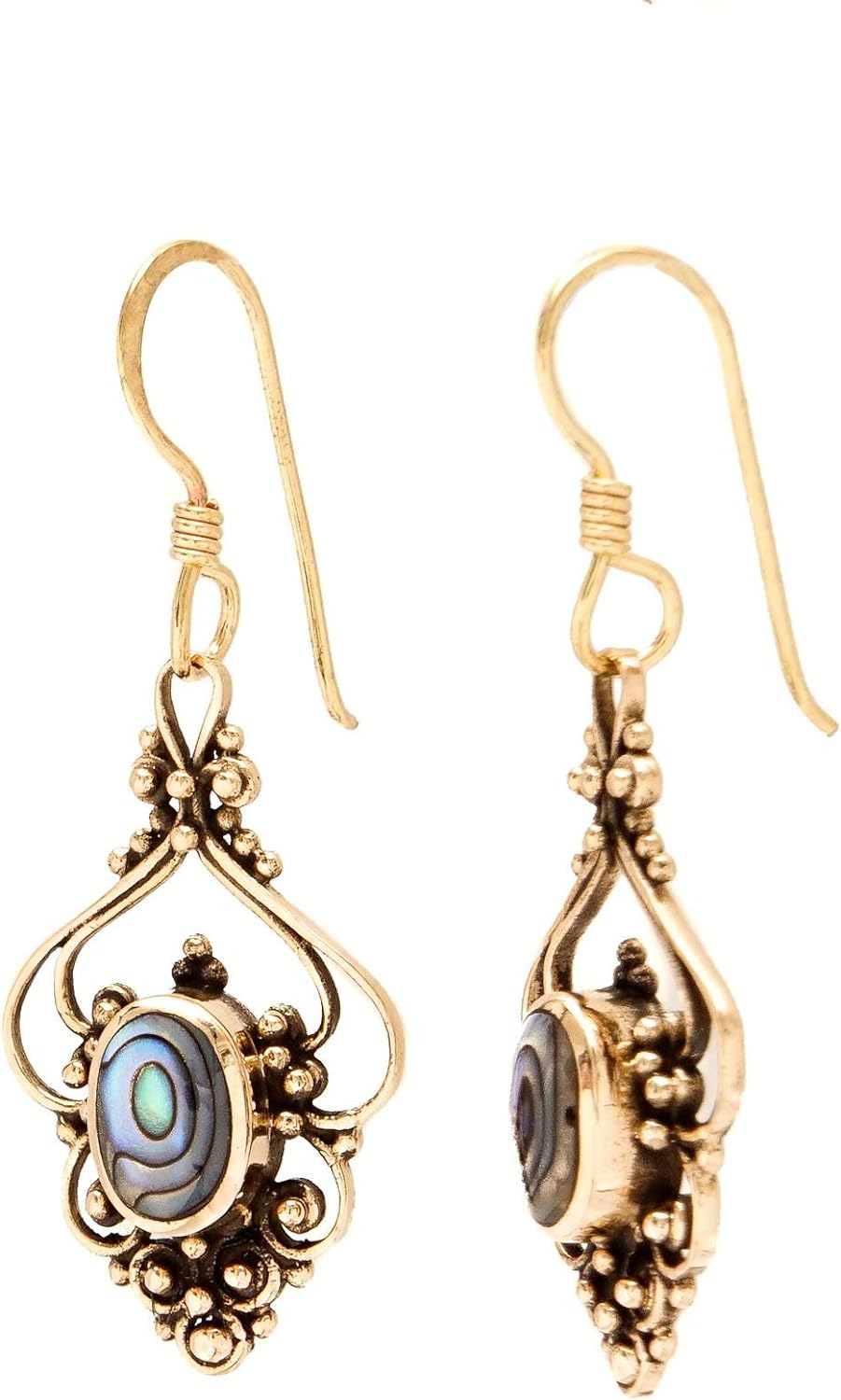 WINDALF Bohemia Ohrschmuck SALIA 5 cm Pauamuschel mit Blumen-Ornamentik Ohrhänger Bronze