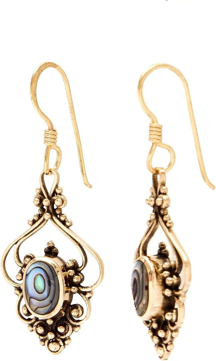 WINDALF Bohemia Ohrschmuck SALIA 5 cm Pauamuschel mit Blumen-Ornamentik Ohrhänger Bronze