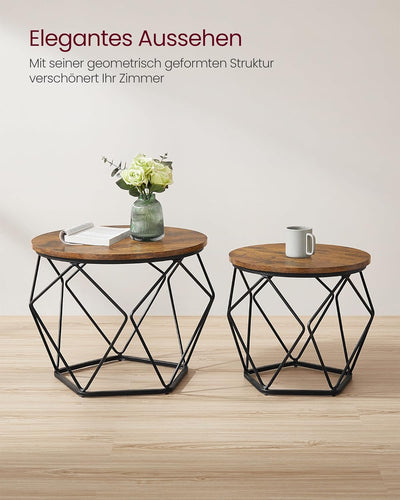 VASAGLE Couchtische, 2er Set, Beistelltische, geometrische Wohnzimmertisch mit Korbfunktion, dekorat