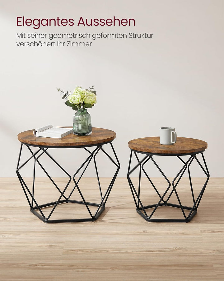 VASAGLE Couchtisch rund, 2er Set, Wohnzimmertisch, Beistelltisch, Vintage-Flair, abnehmbare Tischpla