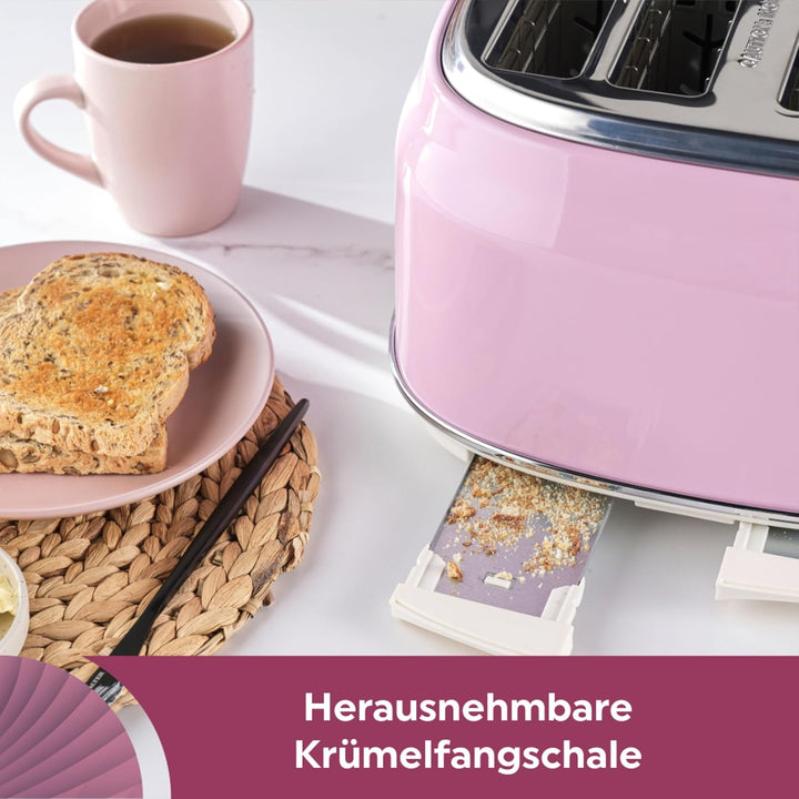 Salter Retro Toaster 4 Scheiben – Breite Schlitze, 6 Bräunungsgrad, Auftauen, Aufwärmen, Abbrechen F