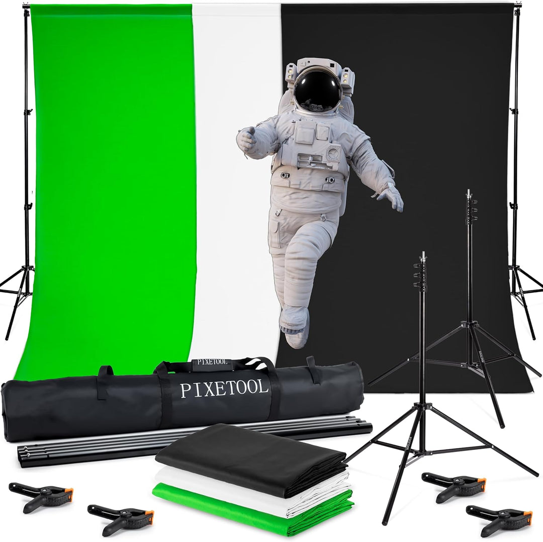 PIXETOOL Greenscreen (2,8m x 1,8m) mit Ständer (2m x 2m) - Fotohintergrund - Green Screen Fotostudio