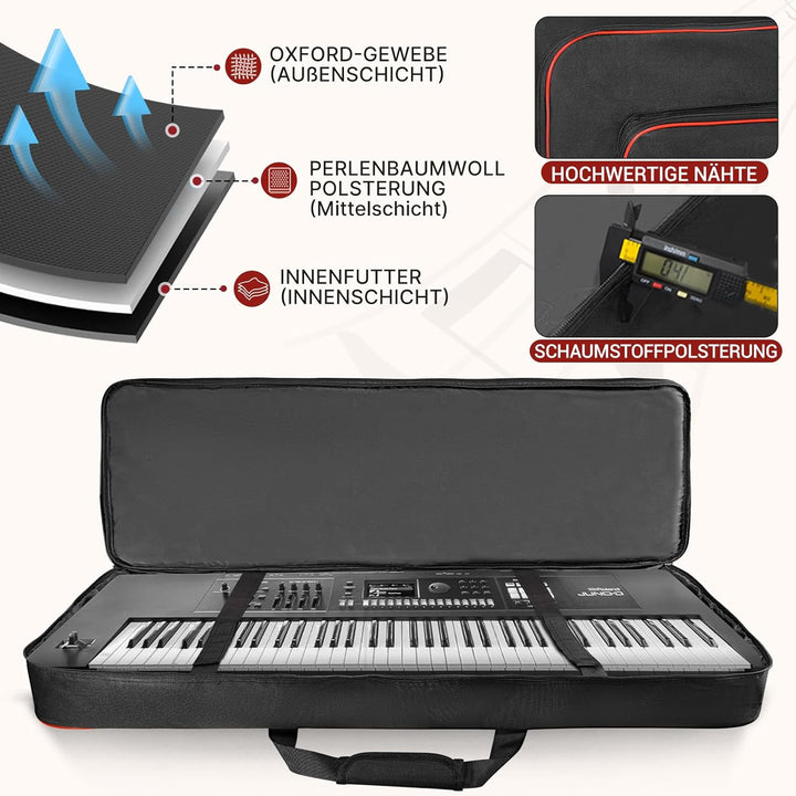 Keyboard Tasche für E-Piano, Gepolsterte 600D Wasserdichte Keyboard Tasche mit Rucksackgurten & Zube