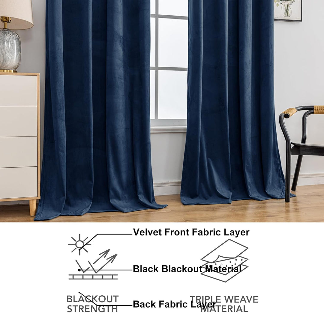 YSTELLAA Samtvorhang 2er Set, Gardinen Vorhänge, 140×280cm, Verdunklungsvorhänge Schlafzimmer Mit Ös