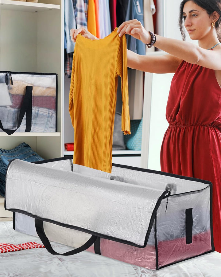 JOJOSEE 6 Stück 120L Aufbewahrungstasche, Grosse Transparente Umzugstaschen mit Reissverschluss Grif