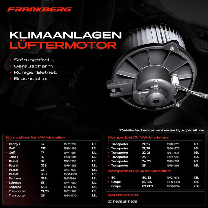 Frankberg Heizungsgebläse Gebläsemotor Kompatibel mit Transporter I/II/III Bus Kasten Pritsche/Fahrg