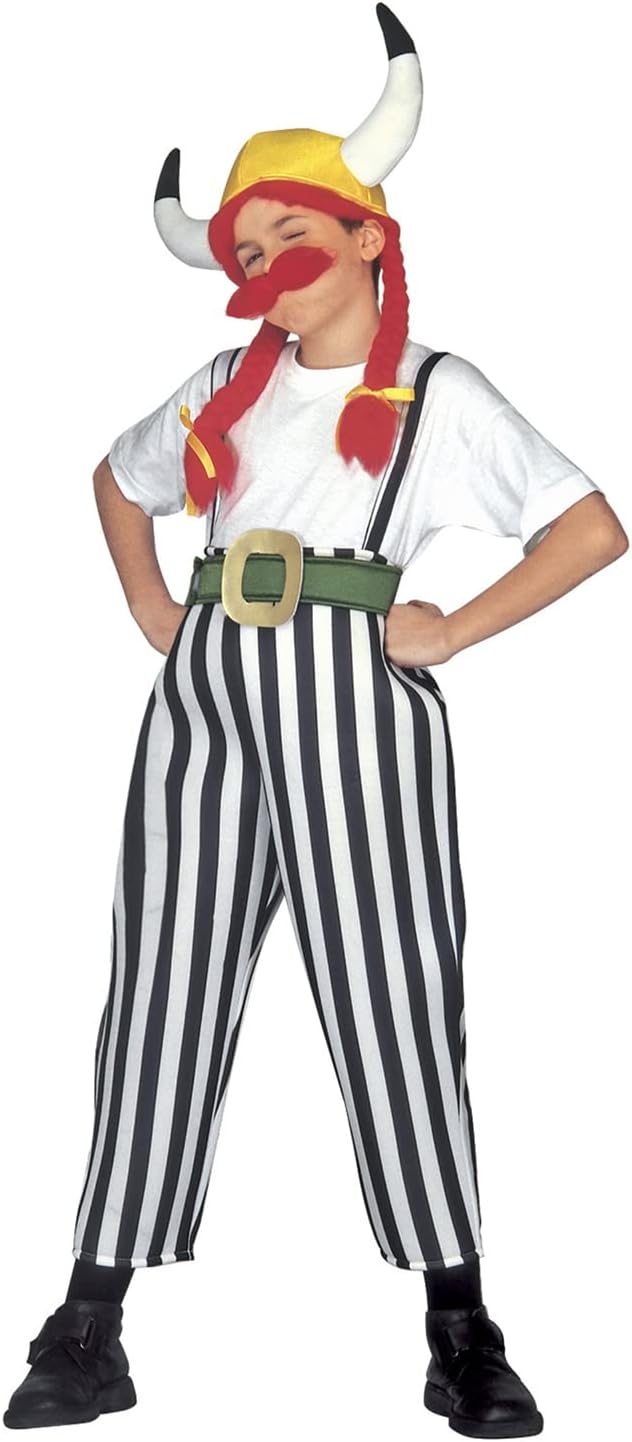 "GAULOIS" (pants with braces, belt, helmet with plaits, moustache) - (128 cm / 5-7 Years)