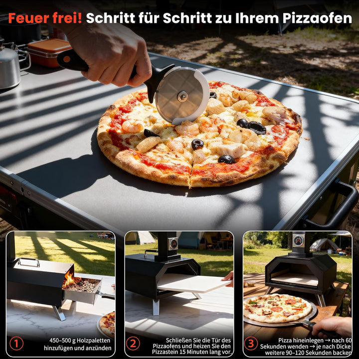 Outdoor Pizzaofen, Holzpellet-pizzarette, 30,5 cm, mit Pizzaschieber und Pizzaschneider für Strand,