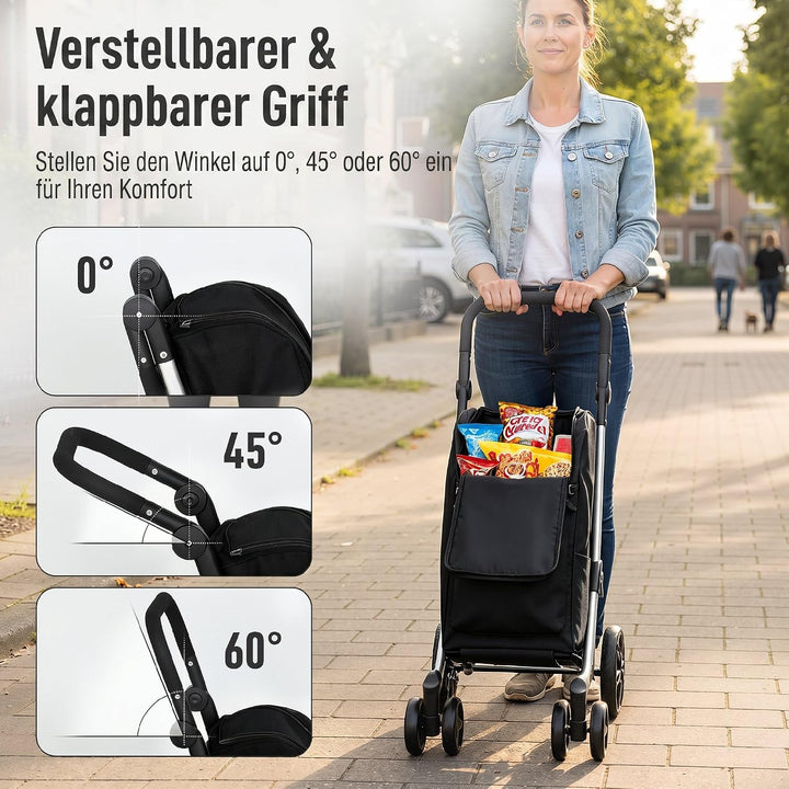 HOMCOM Einkaufstrolley Klappbar mit Kühlfach, 46L, Schwarz, Schwarz