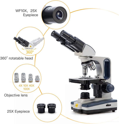 Swift Fernglas-Mikroskop-Set mit 5-MP-Kamera und Dias, 40 x 2500 x, Siedentopf-Kopf, professionelles