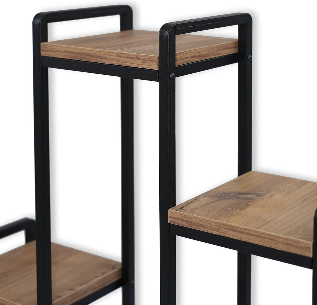 WDMT Rechteckiger Pflanzentisch aus Metall mit Holzregalen von Naturn Living – Blumenregal für drinn