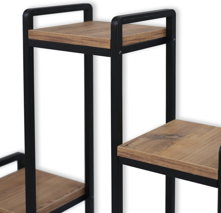WDMT Rechteckiger Pflanzentisch aus Metall mit Holzregalen von Naturn Living – Blumenregal für drinn