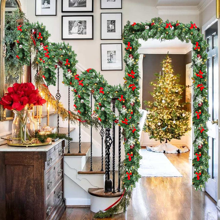 Yakimz 2er 5M Weihnachtsgirlande, Tannengirlande mit 100 LEDs Warmweiss 8 Modus inkl. Deko, IP44 Wei