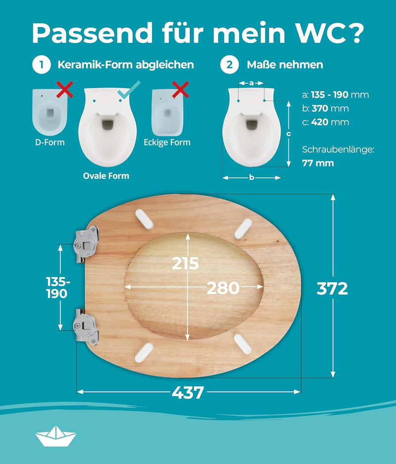 Calmwaters® WC Sitz mit Absenkautomatik Holz, Toilettensitz Modern Wellness, Holzkern Toilettendecke