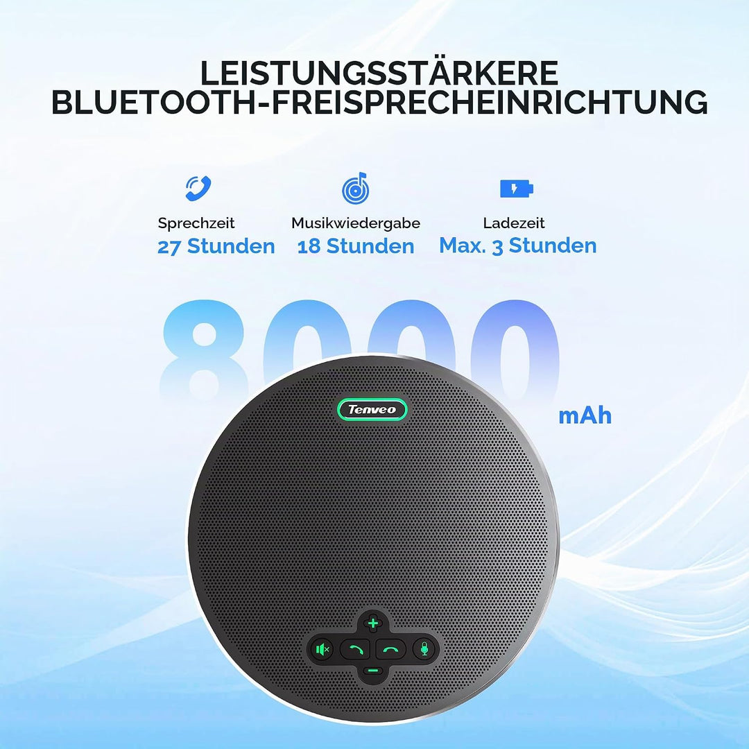 Tenveo M5B-W MagiCallpro Konferenzlautsprecher mit 8 AI-Mikrofonen, 360°-Raumerfassung, 18h Akku. Ko