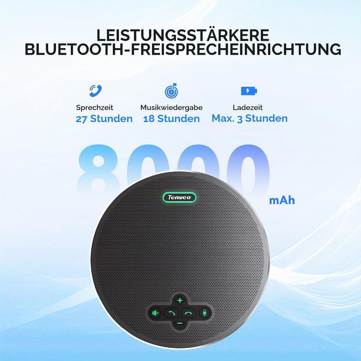 Tenveo M5B-W MagiCallpro Konferenzlautsprecher mit 8 AI-Mikrofonen, 360°-Raumerfassung, 18h Akku. Ko