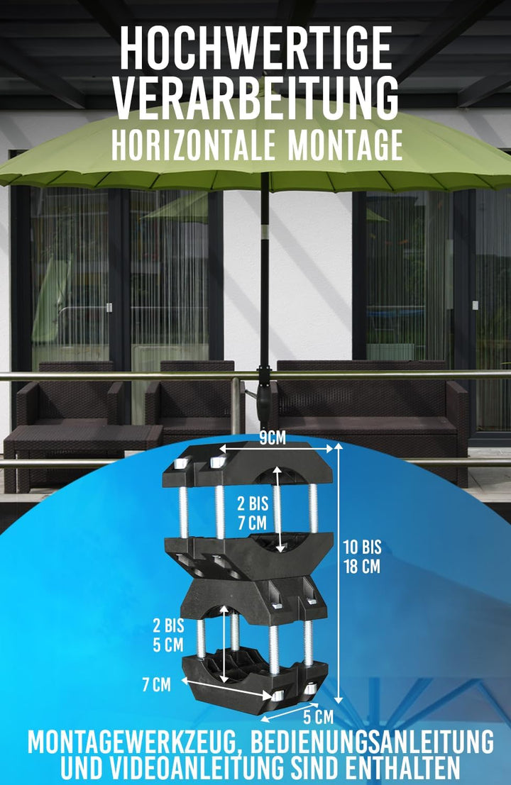 KD-TECH Stabiler Sonnenschirmhalter - Sonnenschirmständer für Balkon und runde, eckige Geländer - So