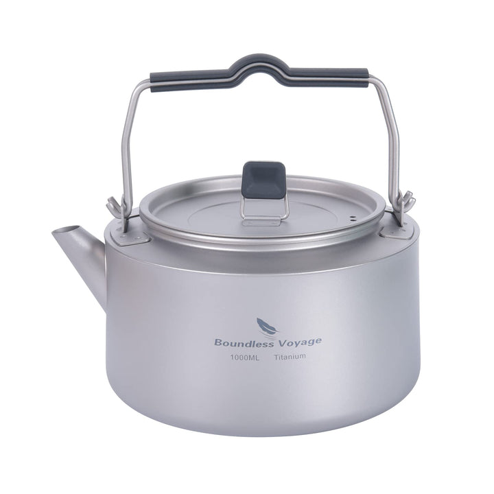 iBasingo 1L Titan Wasserkocher Camping Teekanne mit Grossem Fassungsvermögen mit Klappgriff & Filter