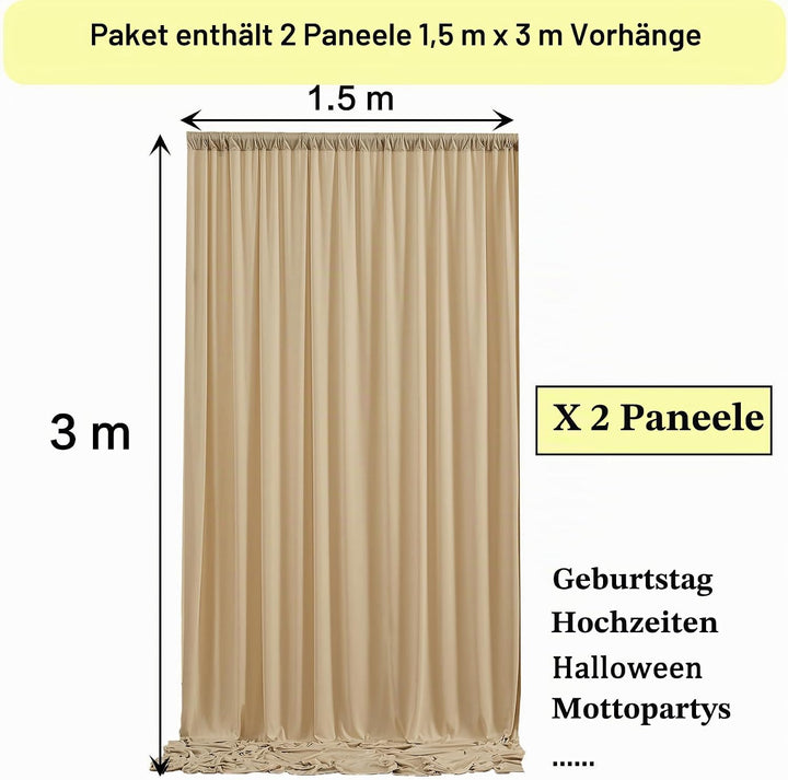 3x3 m Beige Vorhang für Kulissen, Party-Hintergrund Vorhang Beige Hochzeit Hintergrund, Polyester Be