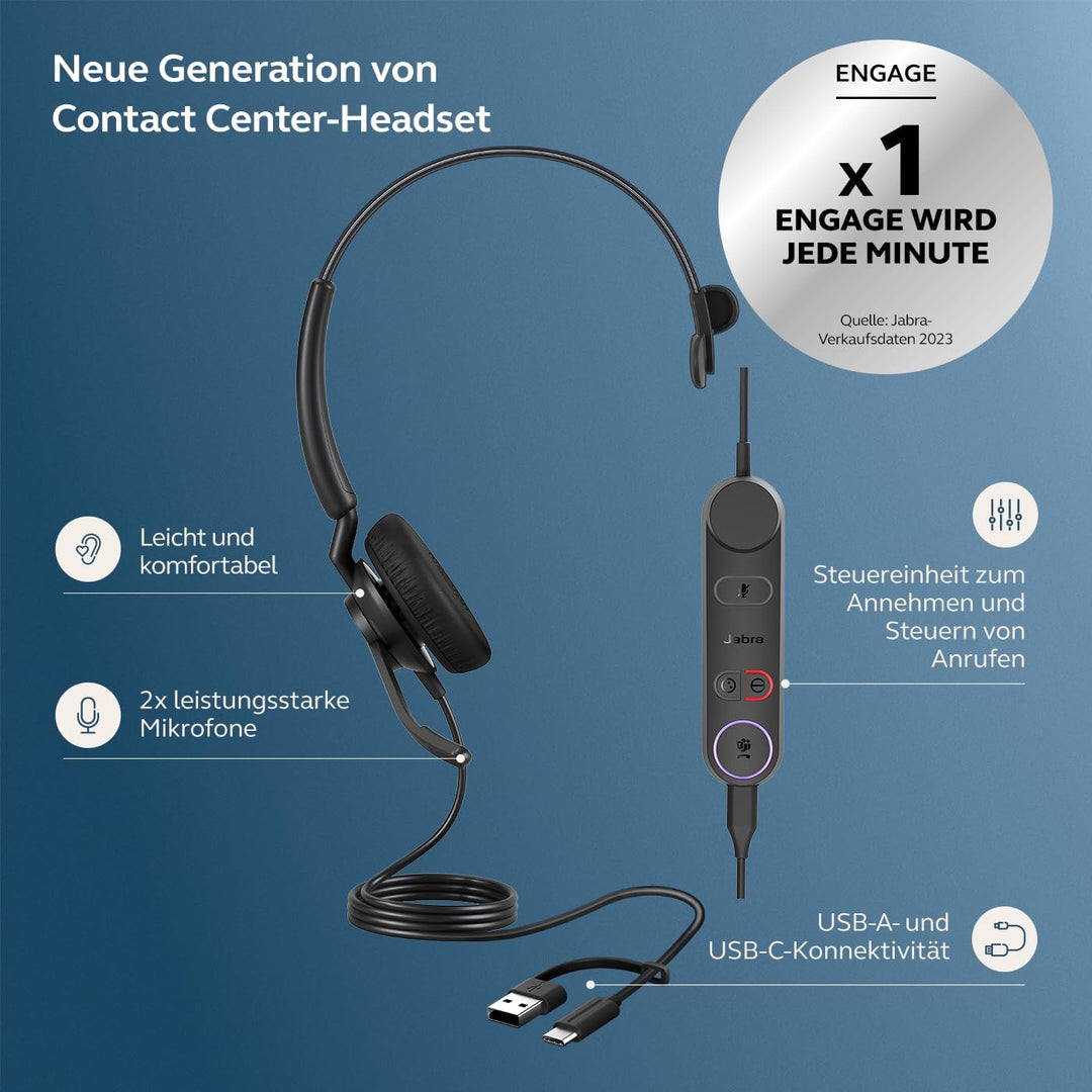 Jabra Engage 40 Telefon On Ear Headset kabelgebunden Mono Schwarz Mikrofon-Rauschunterdrückung, Nois