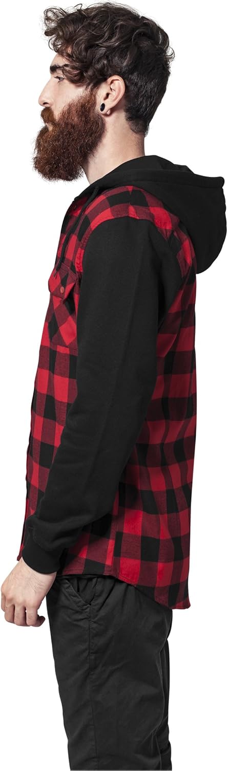 Urban Classics Hooded Checked Flanell Männer Flanellhemd schwarz/rot Basics, Streetwear S Blk/Red/Bl