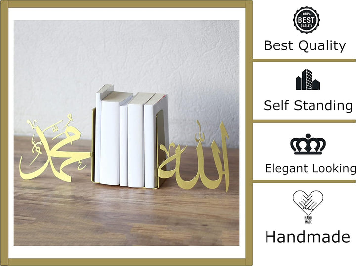 IWA Concept |Allah (SWT) und Mohammad (PBUH) Metall-Buchstütze | Heimdekoration oder islamische Deko