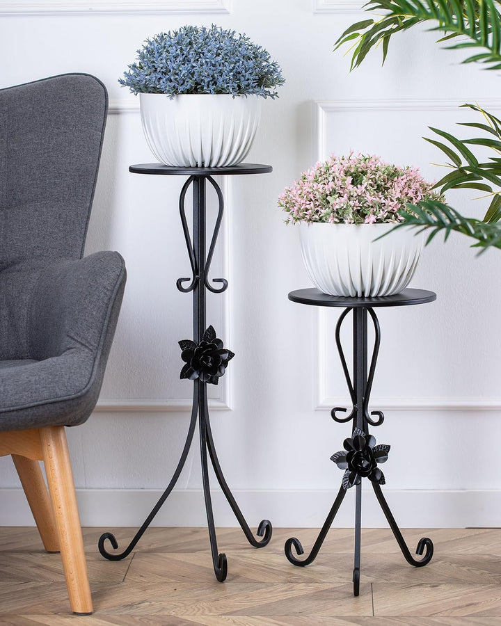 Rund Pflanzenständer Metall 55 cm Hoch | Handgefertigter Blumenhocker Metall mit Dekorativen Element