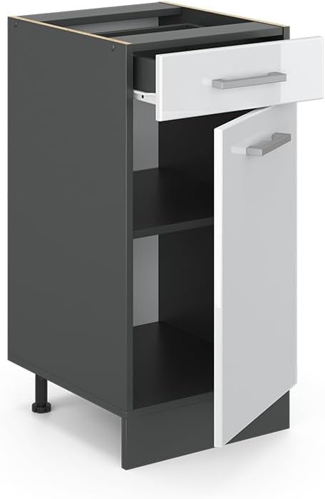 Vicco Küchenunterschrank R-Line, Weiss Hochglanz/Anthrazit, 40 cm ohne Arbeitsplatte Weiss Hochglanz