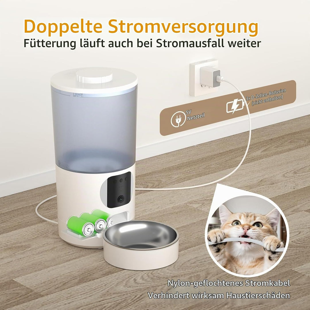 Futterautomat Katze 5L mit Kamera für Trockenfutter, WiFi APP-Steuerung | HD Bewegungserkennung &amp; Fa