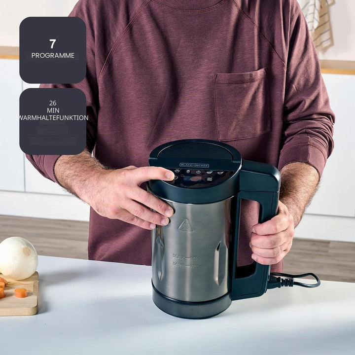 BLACK+DECKER BXSM1000E - Suppenzubereiter 1040W | Edelstahlkaraffe 1,6L | 7 Programme | Smoothies, K