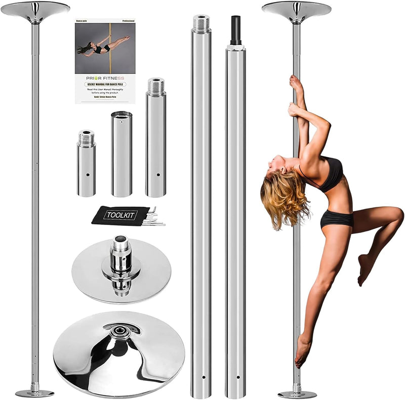 PRIOR FITNESS Pole Dance Tanzstange 45mm von 2,35 bis 2,74 m Höhenverstellbar,2 Modi: drehend/statis