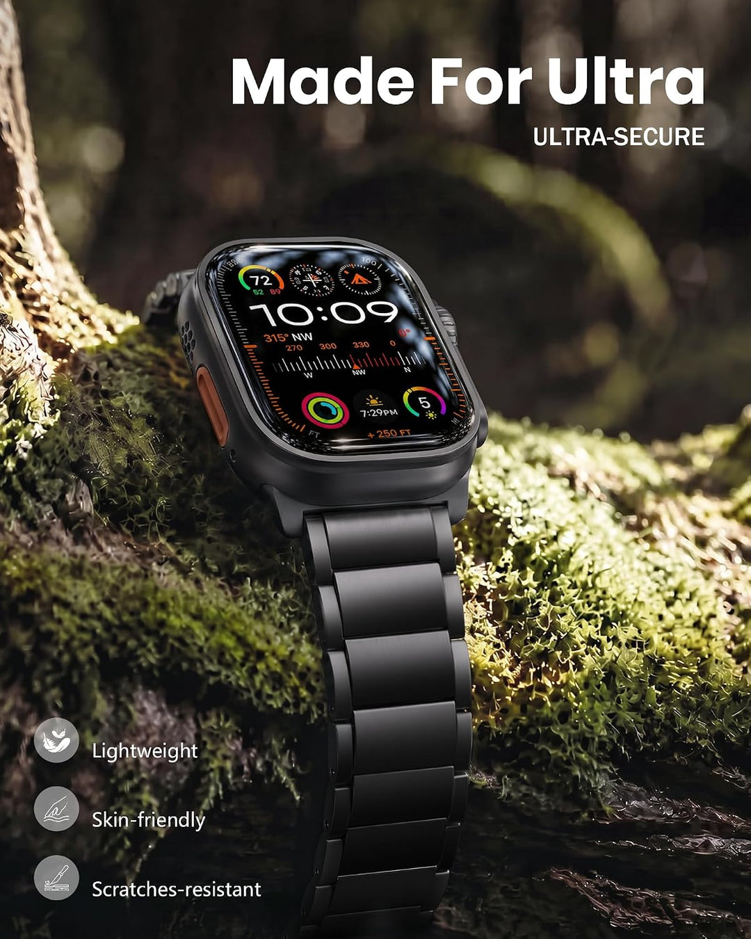 LULULOOK Titan Armband für Apple Watch Ultra 3/2/1 Armband 49mm, DLC Titanium Schwarz Grad 2 Ersatza