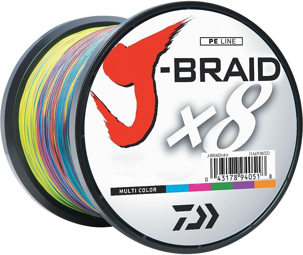 Daiwa J-Braid 500M 8-strängige geflochtene runde geflochtene Schnur merhfarbig 40 lb, merhfarbig 40