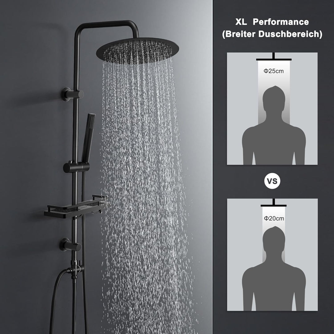 Görbach Regendusche Duschsystem mit Ablage,Wassersparend,Edelstahl Duschset ohne Armatur mit XL Kopf