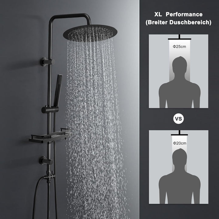 Görbach Regendusche Duschsystem mit Ablage,Wassersparend,Edelstahl Duschset ohne Armatur mit XL Kopf